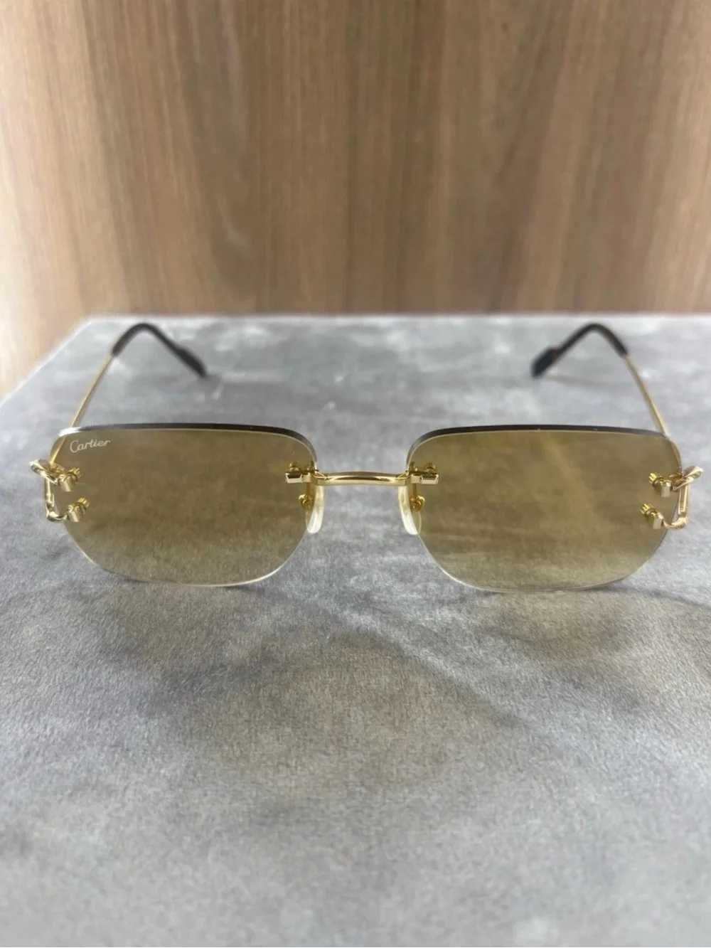 Cartier CT0330S 005 Rimless Gold Brown Gradient Sunglasses 59-19-145 w/ Case